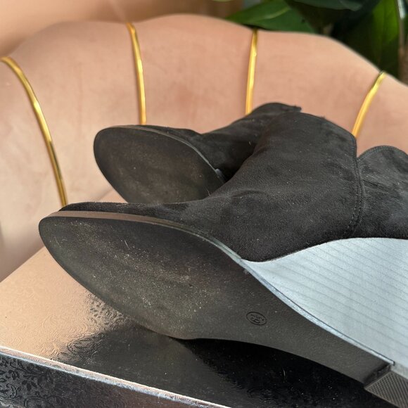 Pre-Loved: SODA Black Suede 3.5" Wedge Ankle Boots [Size 6.5] - Picture 5 of 5